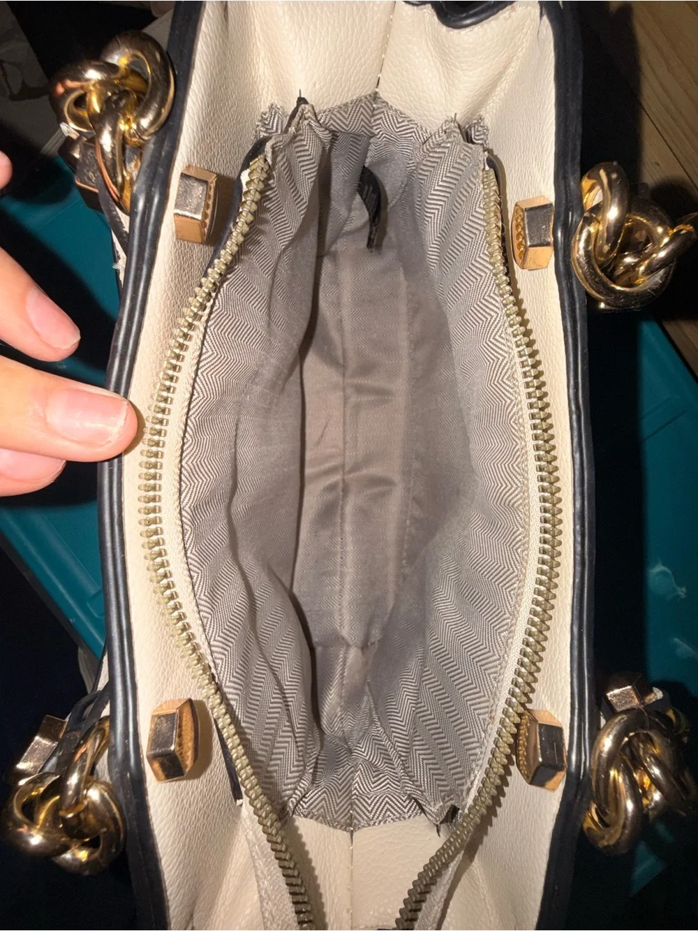 Source Unknown Cream Satchel with Gold Hardware and Black Handles